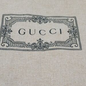 Large Gucci Drawstring Fabric Dust Bag- Tan with Black Ornate Pattern